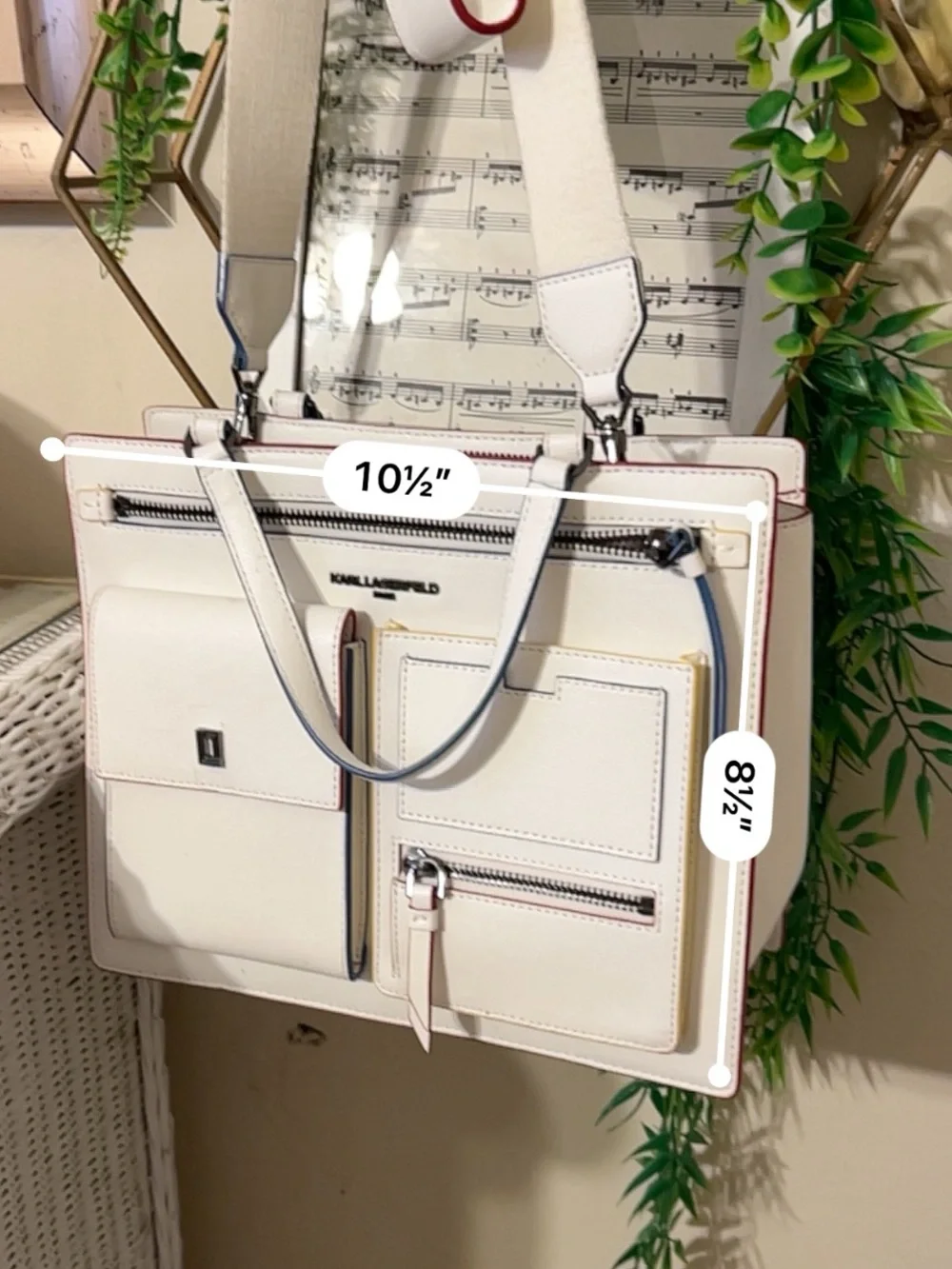 White Karl Lagerfeld bag W / Rainbow trim, Crossbody tote
